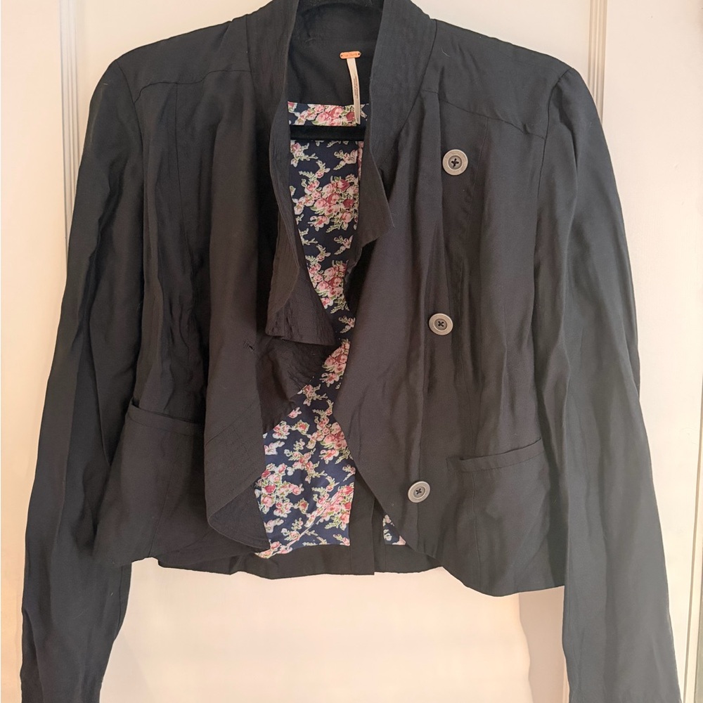 Free People Black Women's Jacket with Floral Lining